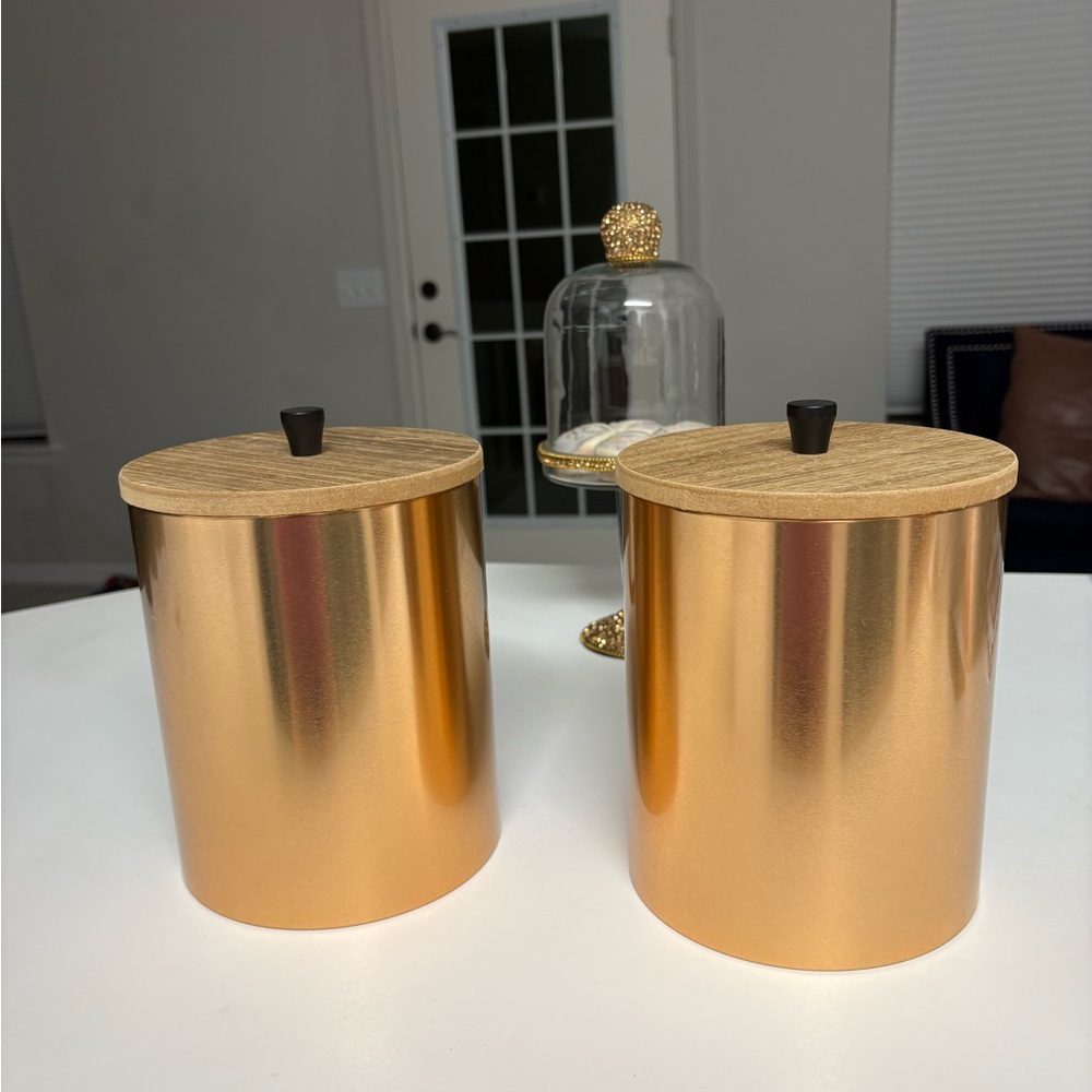 2 Copper Storage Canisters with Wooden Lids